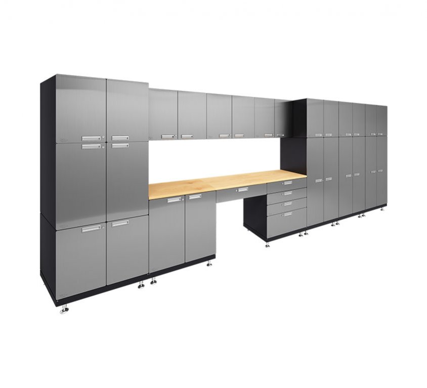 Kit 6 – Double Storage Desk Garage Cabinet System | 24”D x 210”W x 84”H