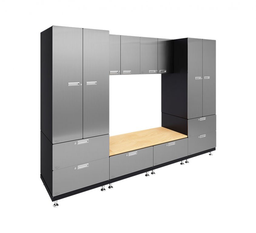 Kit 9 – Storage Bench Garage Cabinet System | 24”D x 120”W x 84”H