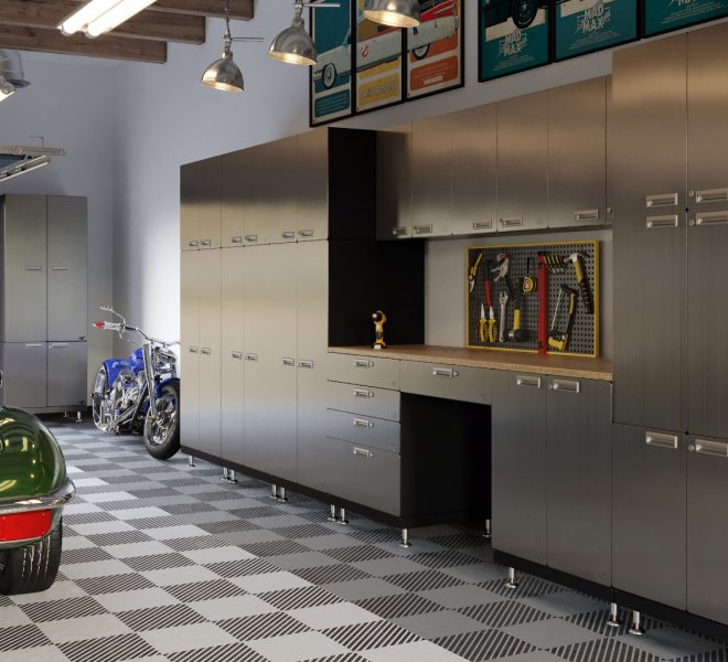 Kit 6 – Double Storage Desk Garage Cabinet System